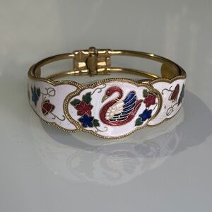 Gold tone Enamel Swan Bracelet